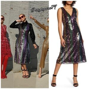 Halogen X Atlantic-Pacific sequin stripe dress